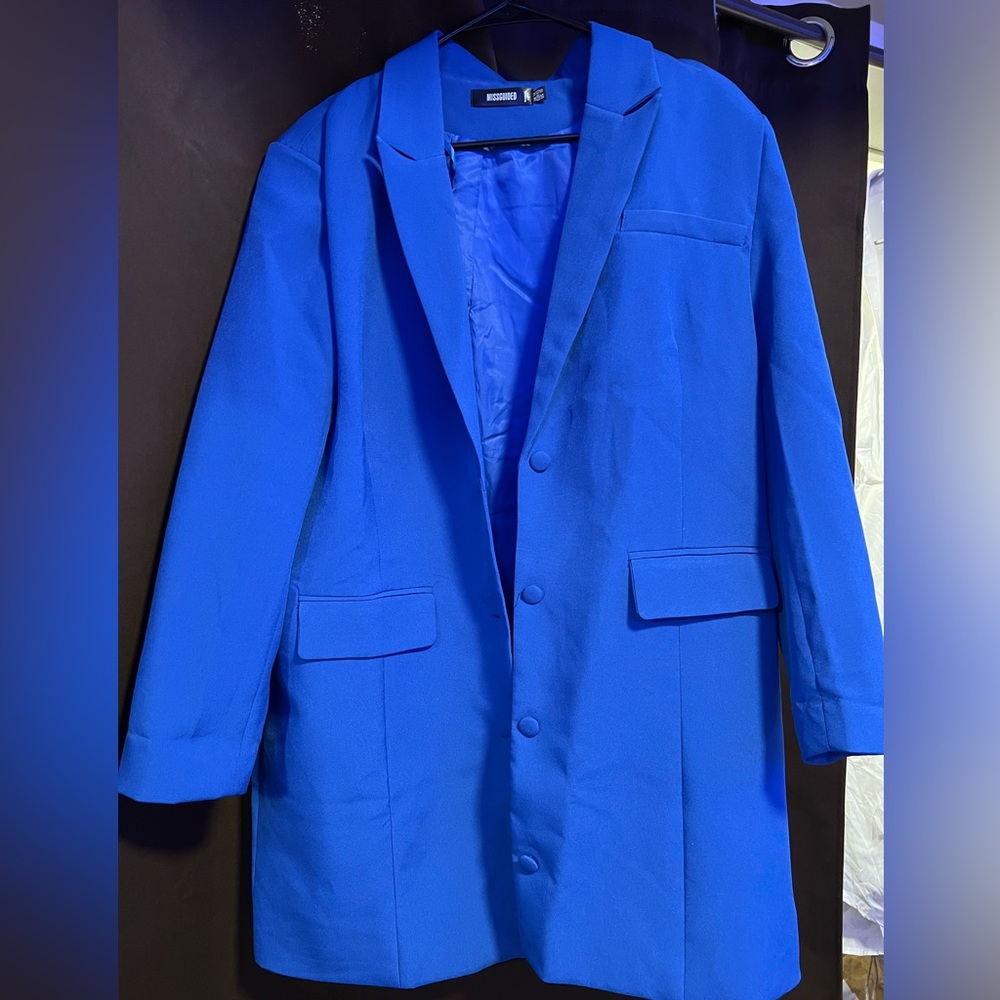 Blue button front oversized tailored blazer dress